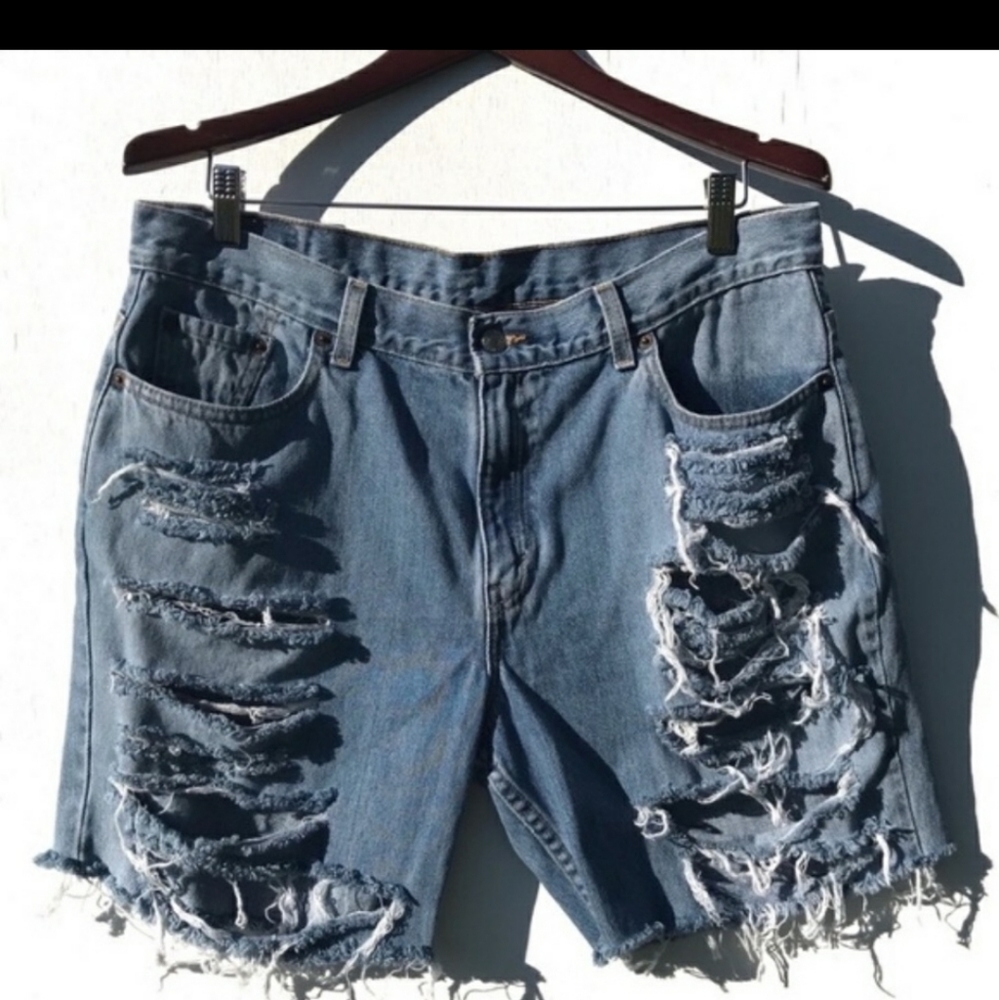 Levi's 515 Destroyed High Rise Denim Jean Shorts
